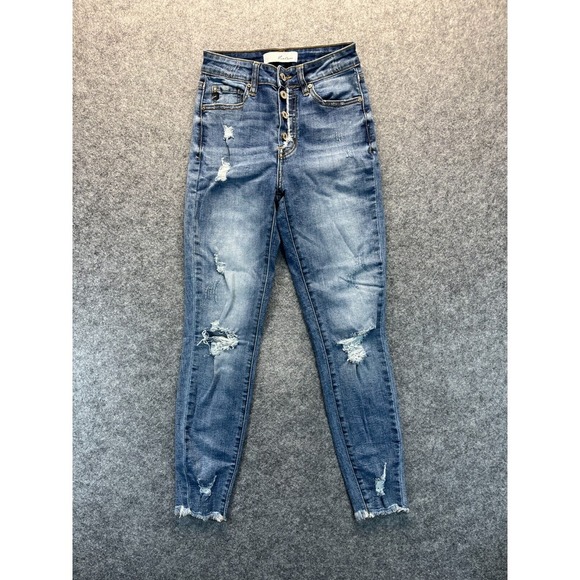 Kancan Womens Jeans Size 24 Addison Distressed Exposed‎ Button Skinny Jeans - Picture 1 of 12